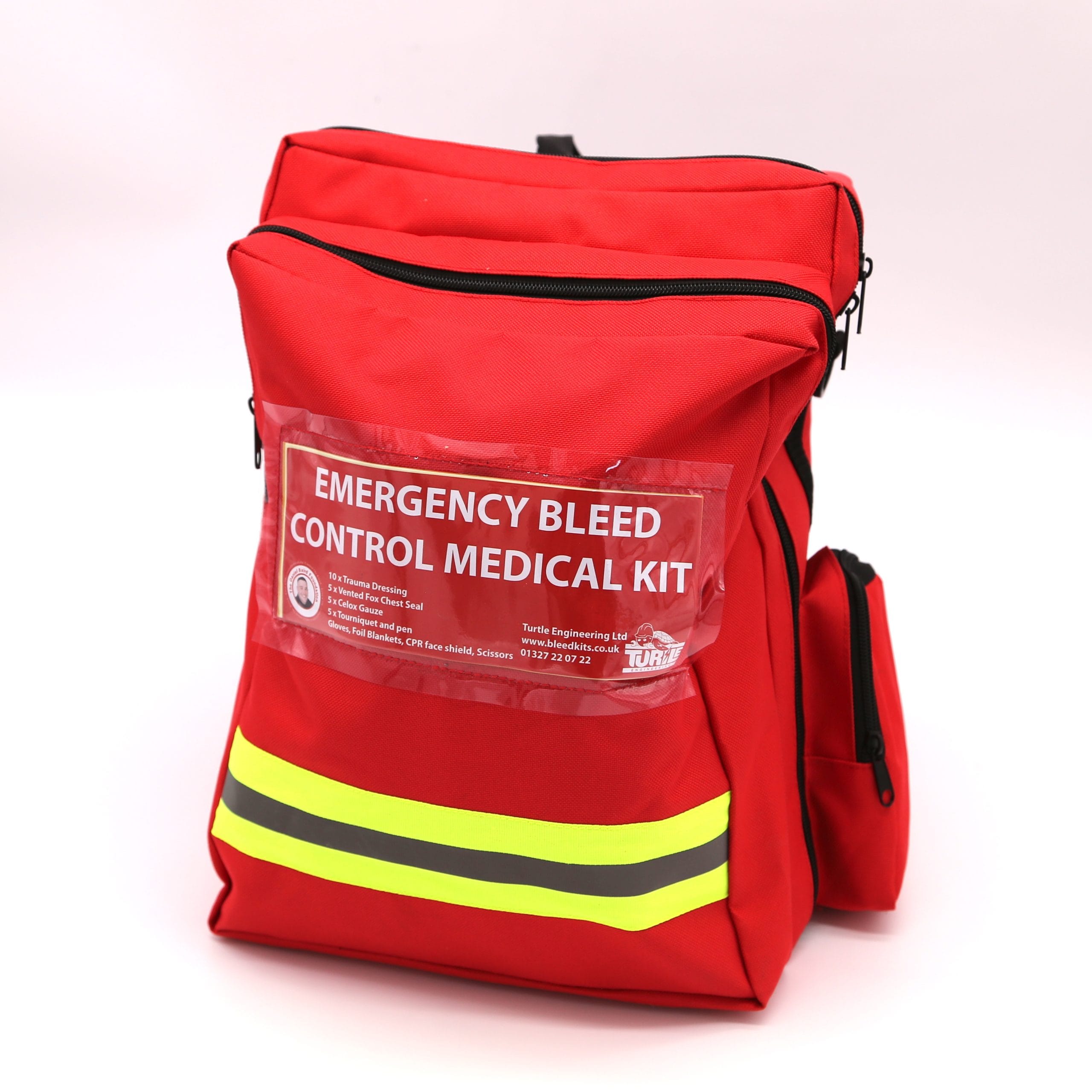 Medium emergency medical rucksack- red with reflective strip 